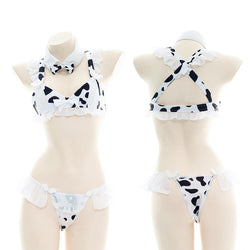 Image of Erotic lingerie cow maid outfit bikini sexy ruffled pajamas women's openwork maid uniform B0261