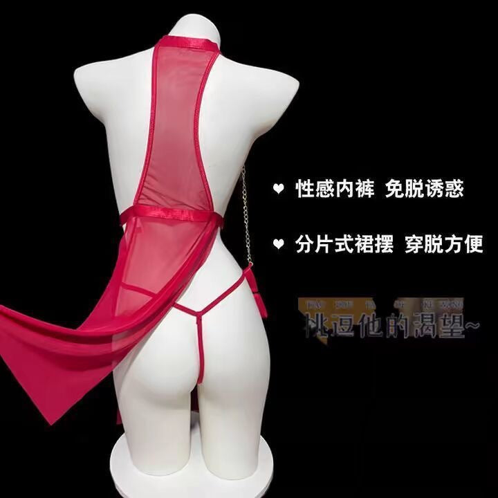 Hot erotic lingerie sexy see-through uniform temptation open cutout free cheongsam passion sm pajama suit sau