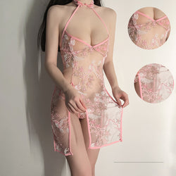 Image of Three o'clock at night, erotic underwear, feminine pajamas, embroidered transparent cheongsam suit, uniform, temptation, role-playing, Europe and America