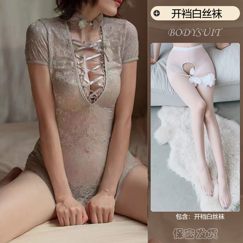Erotic underwear uniform temptation free lace passion suit pure desire wrap hip midnight charm small chest bed cheongsam
