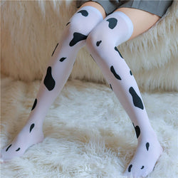 Image of Shu Yao erotic cow stockings sex stockings long milky white spotted socks high top over the knee W28