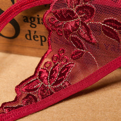 Image of Women's flirtatious lingerie panties women's passion see-through transparent embroidery sex free adult open crotch thong sense