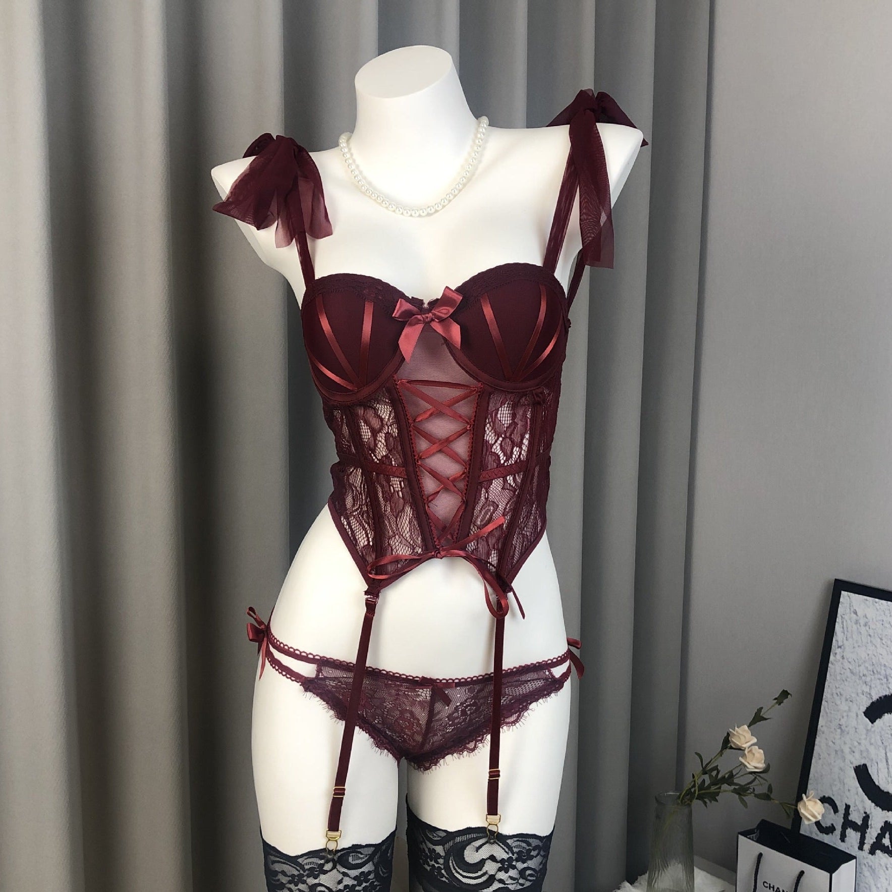 Image of Sexy lingerie bed flirting vest set 2025 new pajamas small breasts show big sexy no clothes temptation