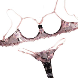 Image of Cross-border ins new lace embroidery erotic lingerie set hollow sexy French high-quality hot girl bra