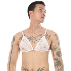 Image of Men's bikini seduction erotic lingerie adjustable three-point lace pseudo-lady bra panty combination