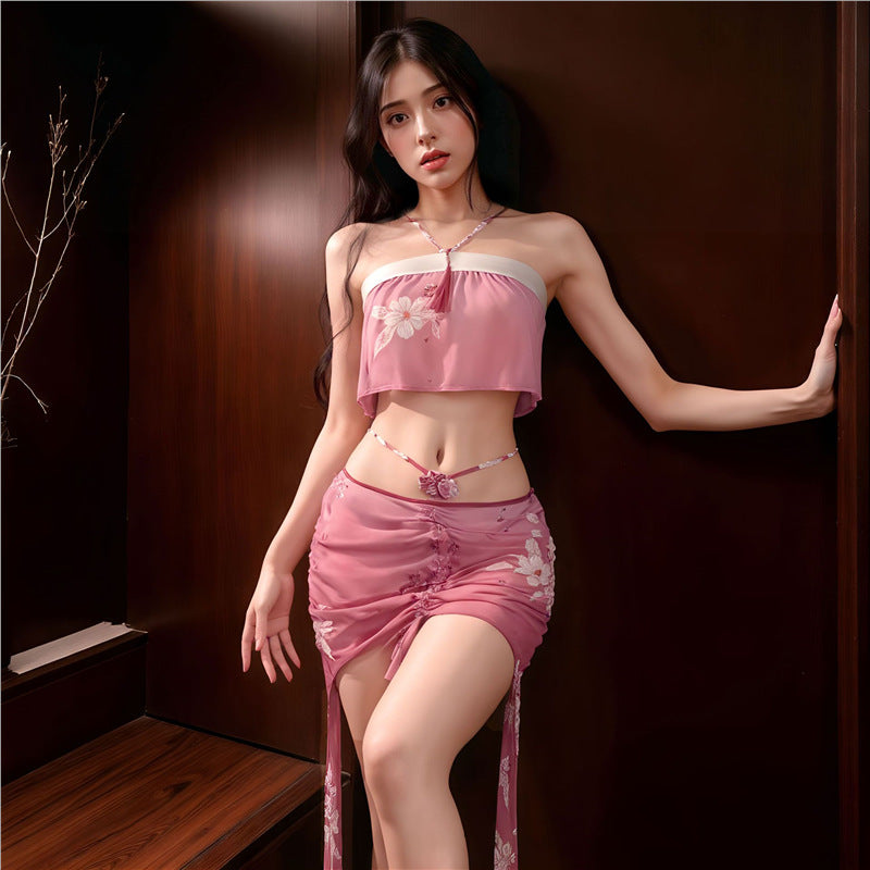Lang Pin Heng sexy kimono uniform slip nightdress tights free passion suit see-through temptation loungewear