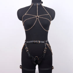 Image of fashion alternative sm bondage pants leather adult bondage bondage clothes couple leggings chain accessories sex products wholesale