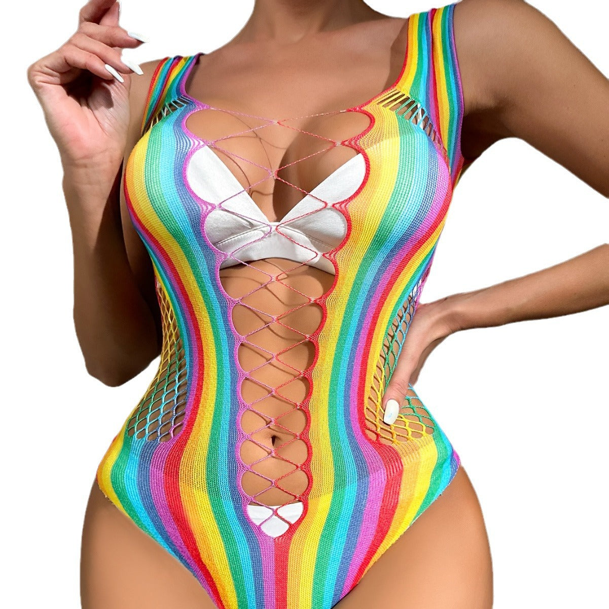 European and American foreign trade sex fun underwear backless one-piece bikini color chest cut-out set spot wholesale
