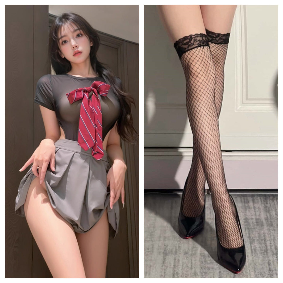 Image of Salt Campus Girlfriend Open Crotch Dead Kushui JK Uniform Two Piece Suit Sexy Pure Desire Showing Buttocks Free Temptation Clothes