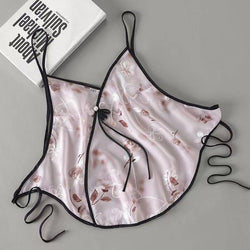 Image of Pretty summer plus-size sexy pajamas, ice silk belly pocket set, adult suspender sexy backless underwear, shorts, thin style