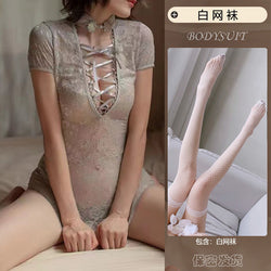 Image of Erotic underwear uniform temptation free lace passion suit pure desire wrap hip midnight charm small chest bed cheongsam