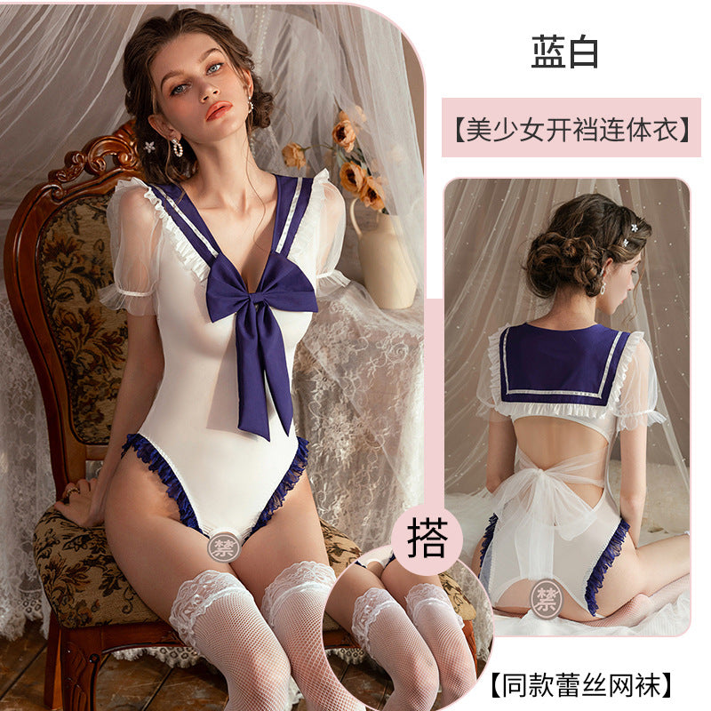 Image of Erotic underwear temptation sexy strip-free passion 2024 new pajamas pure desire small breasts on the bed uniform woman 01