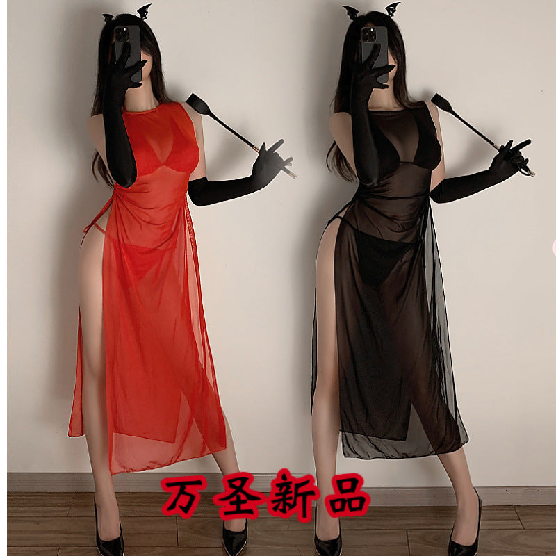 Halloween Devil's Night Long Cover-up Solid Beach Skirt Bra Cushion Bikini Erotic Lingerie One Piece Drop Delivery