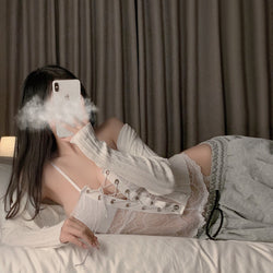 Image of sexy pajamas transparent erotic lingerie lace one-piece dress free to take off crotch uniform temptation uniform set