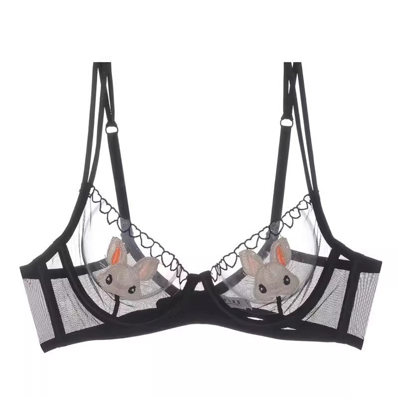 Big breasts show small breasts sexy rabbit ultra-thin transparent underwear women want to gather and put down the sag and retract the accessory breasts bra set