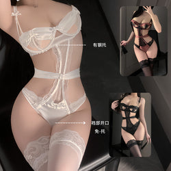 Image of Meizhi Lan erotic lingerie pure desire lace open breast exposure jumpsuit tight temptation no take off sexy small breast suit