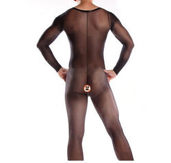 Image of Plus size men's sexual fun one-piece stockings set long sleeve JJ set open gay socks full wrap stockings 8002