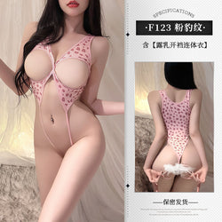 Image of 140 pounds can wear erotic underwear, uniform, passionate and sexy, no need to take off the crotch, one-piece clothes, exposed breasts, can eat F123