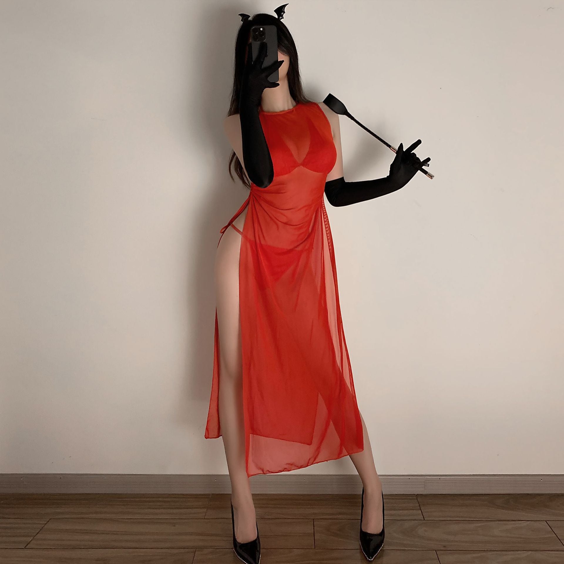 Halloween Devil's Night Long Cover-up Solid Beach Skirt Bra Cushion Bikini Erotic Lingerie One Piece Drop Delivery