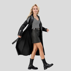 Image of 2024 elongated bathrobe, trench coat, spring and autumn anti-wrinkle fashion women's leather jacket, cross-border leather jacket, women's new customized hit