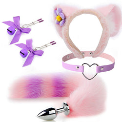Image of Sex mask ear hairpin backyard anal plug female supplies sm metal fun suit fox tail four-piece set