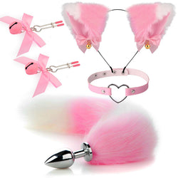 Image of Sex mask ear hairpin backyard anal plug female supplies sm metal fun suit fox tail four-piece set