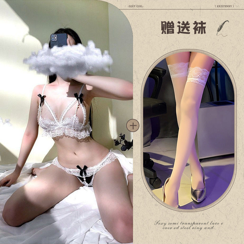 Image of Night listening to fragrance sex fun underwear women's bikini three-point pearl thong bra passion set drop delivery