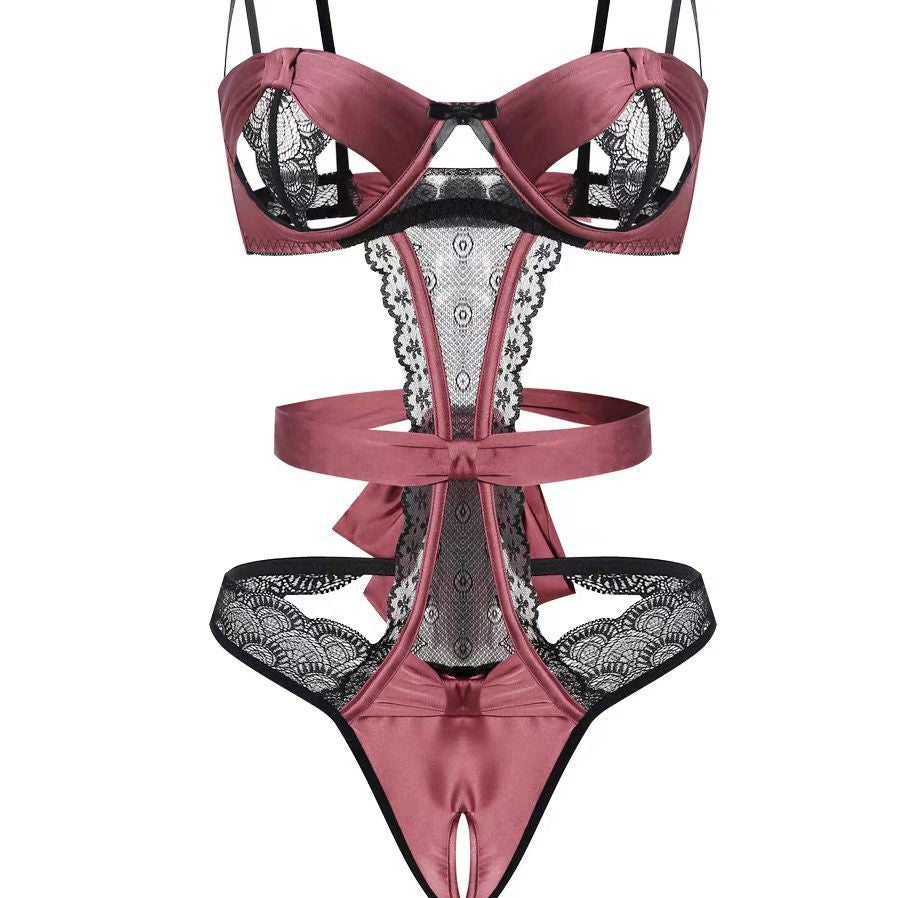 Meizhi Lan erotic lingerie pure desire lace open breast exposure jumpsuit tight temptation no take off sexy small breast suit
