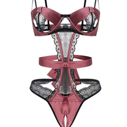 Image of Meizhi Lan erotic lingerie pure desire lace open breast exposure jumpsuit tight temptation no take off sexy small breast suit