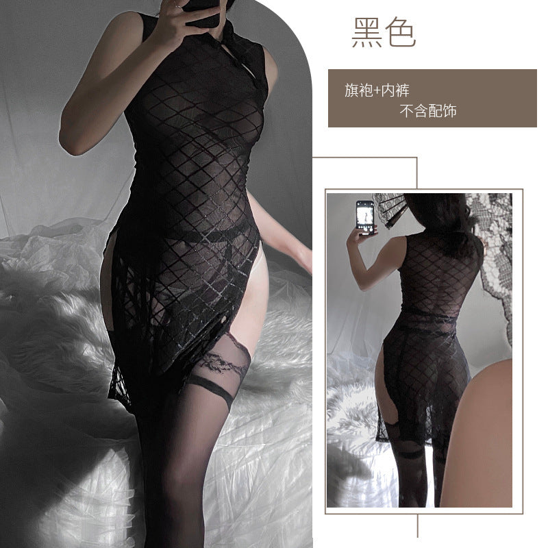 Image of Young women's robes, Chinese cheongsam, hot girls, sexy pajamas, high slit cheongsam, improved model, a drop-out erotic underwear
