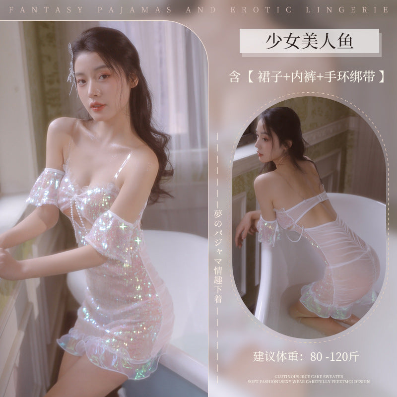 Image of Erotic lingerie sexy bed dating robes mermaid original uniform temptation sex high-class sense teasing pajamas