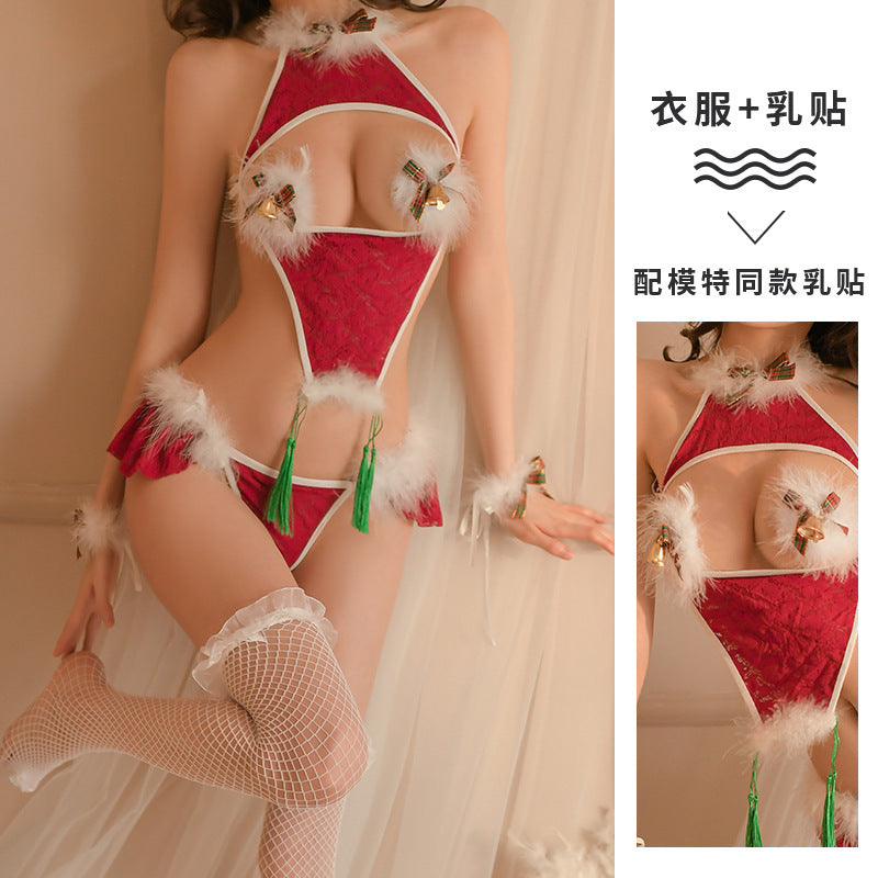 Image of Erotic underwear, Christmas combination, uniform, Halloween, cosplay set, national style belly pocket, flying Hanfu, dropship