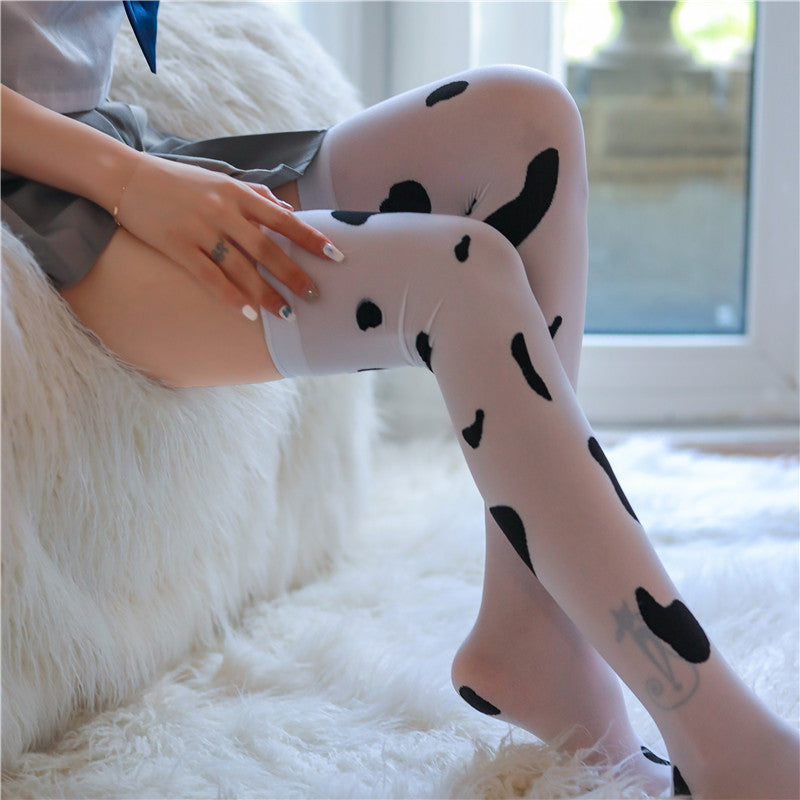 Shu Yao erotic cow stockings sex stockings long milky white spotted socks high top over the knee W28