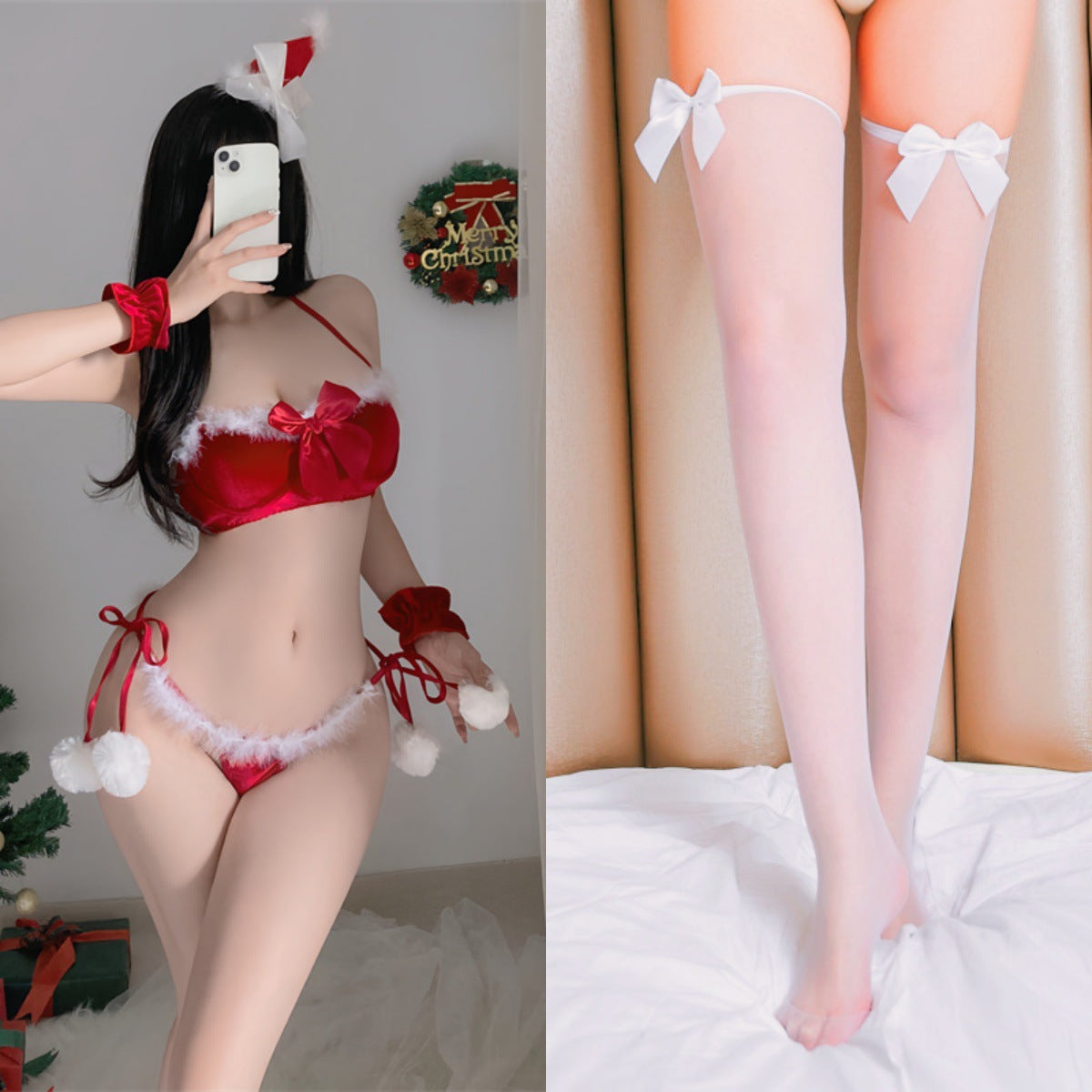 Erotic lingerie halloween cosplay seduction christmas elk plush sexy one-piece netting combo set