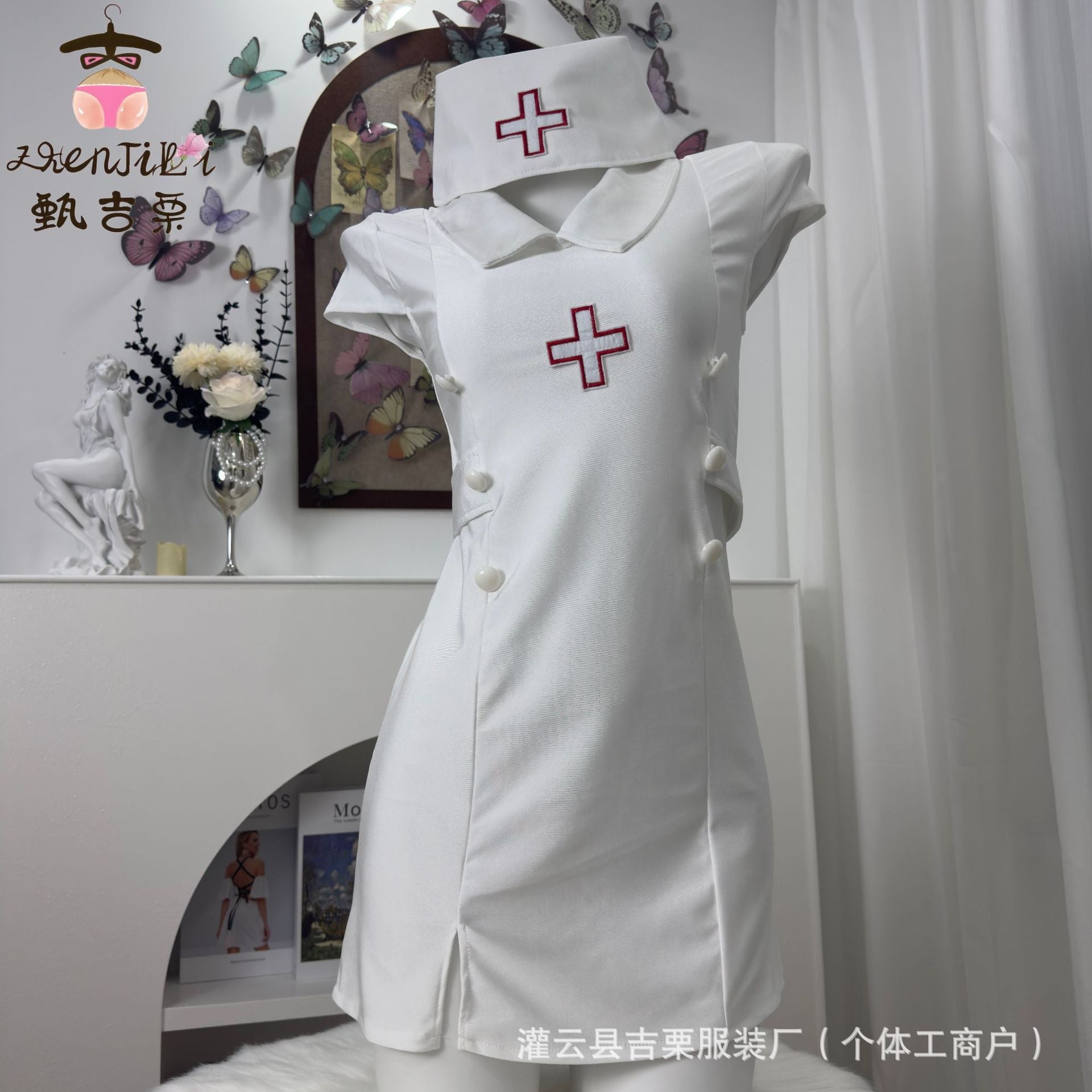 Ji Li sex fun underwear hot nurse uniform cosplay pure desire side slit buttocks skirt skirt without taking it off on the bed