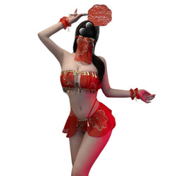 Image of Emotional and interesting underwear, Dunhuang flying dancer, exotic style, Hanfu hot stamping bandeau see-through short skirt set