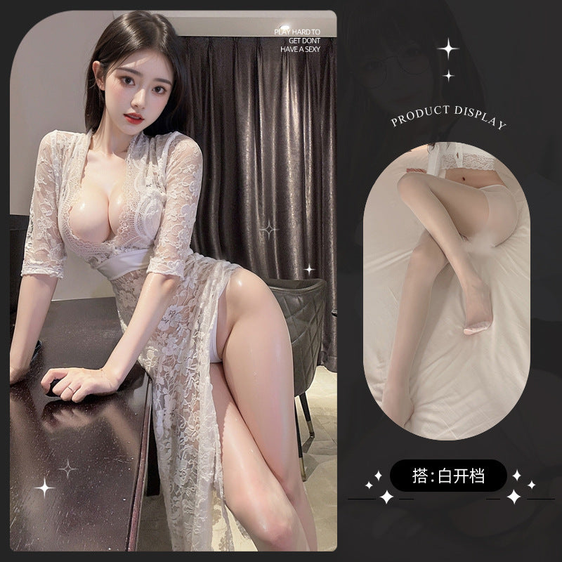 Erotic lingerie cosplay no clothes lace plus size nightdress temptation royal sister secretary outfit hot see-through outfit