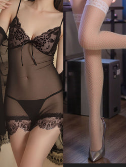 Image of plus size sexy pajamas extreme seduction see-through erotic lingerie sassy lace transparent nightdress passion sundress set