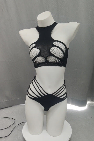 Image of Long Night, Long Erotic Underwear, European and American Sexy Split Suit, Pure Lust, Three-Point Cross Bikini Net, 5122