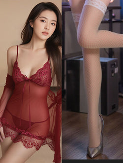 Image of plus size sexy pajamas extreme seduction see-through erotic lingerie sassy lace transparent nightdress passion sundress set