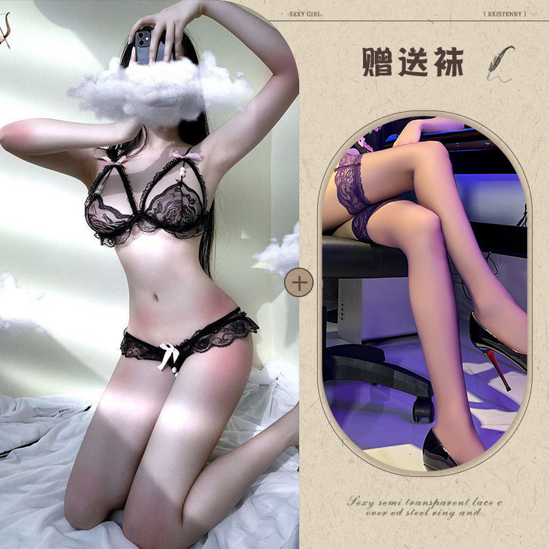 Image of Night listening to fragrance sex fun underwear women's bikini three-point pearl thong bra passion set drop delivery