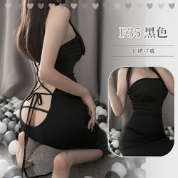 Image of Long skirt tie plus size erotic lingerie leopard print passion nightclub lady can wear uniform to seduce adult tight