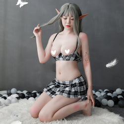 Image of At three o'clock in the night, the plaid short skirt leaky chest suit is all size, and the adult black clothing women's underwear manufacturer sends it on behalf of the manufacturer