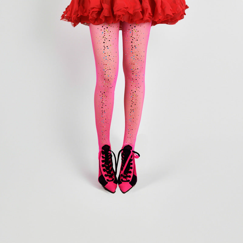 European station foreign trade new encrypted color high elasticity water diamond pantyhose mesh stockings women