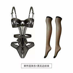 Image of Meizhi Lan erotic lingerie pure desire lace open breast exposure jumpsuit tight temptation no take off sexy small breast suit
