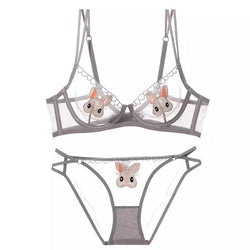 Image of Big breasts show small breasts sexy rabbit ultra-thin transparent underwear women want to gather and put down the sag and retract the accessory breasts bra set