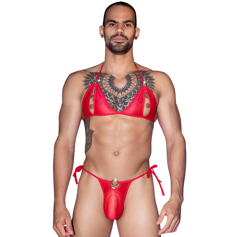 New cross-border sex underwear sexy tight men's high elastic three-point style with Japanese Korean style men's suit sex top