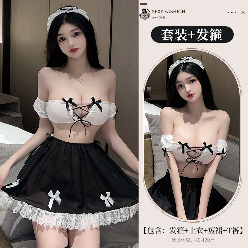 Image of Sexual Affection Underwear Maid Uniform Temptation Set Hot On The Bed Small Breasts Show Big Pajamas One Piece Dropshipping 2670