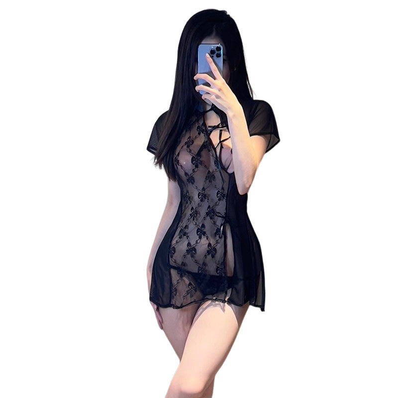 Erotic underwear, retro cheongsam, embroidered openwork skirt, sexy backless, antique straps, pure desire uniform temptation