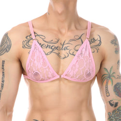 Image of Men's bikini seduction erotic lingerie adjustable three-point lace pseudo-lady bra panty combination